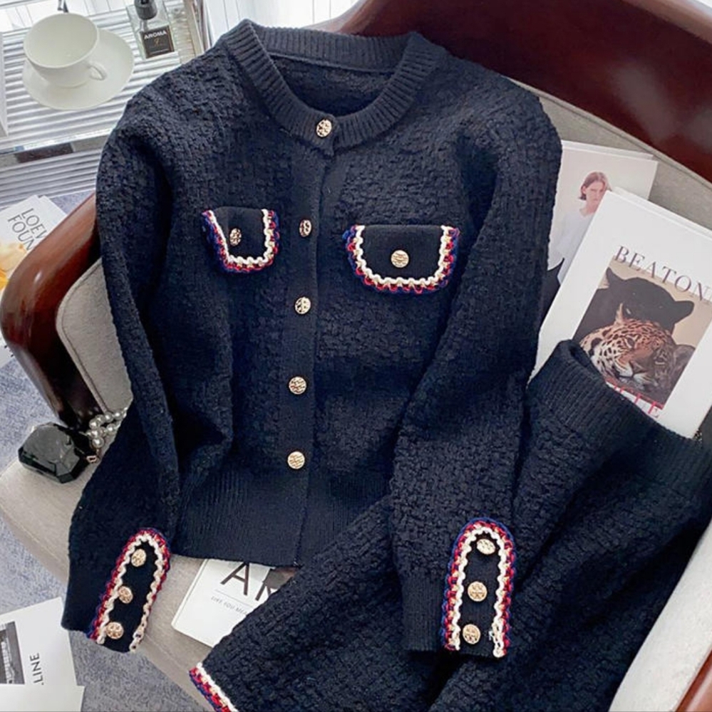 Two Piece Sets Womens Office Lady Long Sleeve Knitted Cardigan Sweater High Wais - Picture 7 of 9